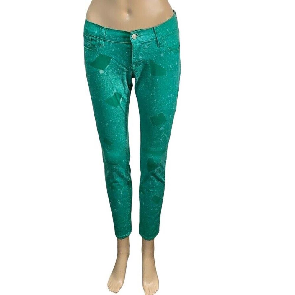 Old Navy Womens Denim Skinny Jeans Bleached Rock Star Ankle Length Green Size 4